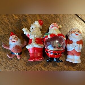 Vintage Santa Claus Christmas Decor Squeaky Toy Snow Globe Figure Lot of 4